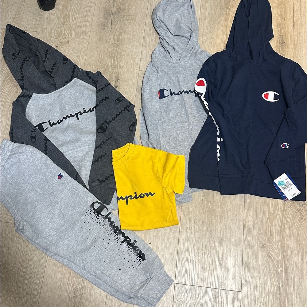 Champion Gray and Navy Hoodie Set with Yellow Tee